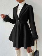 Genevieve - Women's Faux-Fur Cuff Fit-and-Flare Coat