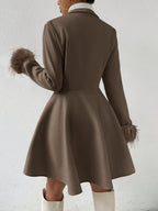 Genevieve - Women's Faux-Fur Cuff Fit-and-Flare Coat
