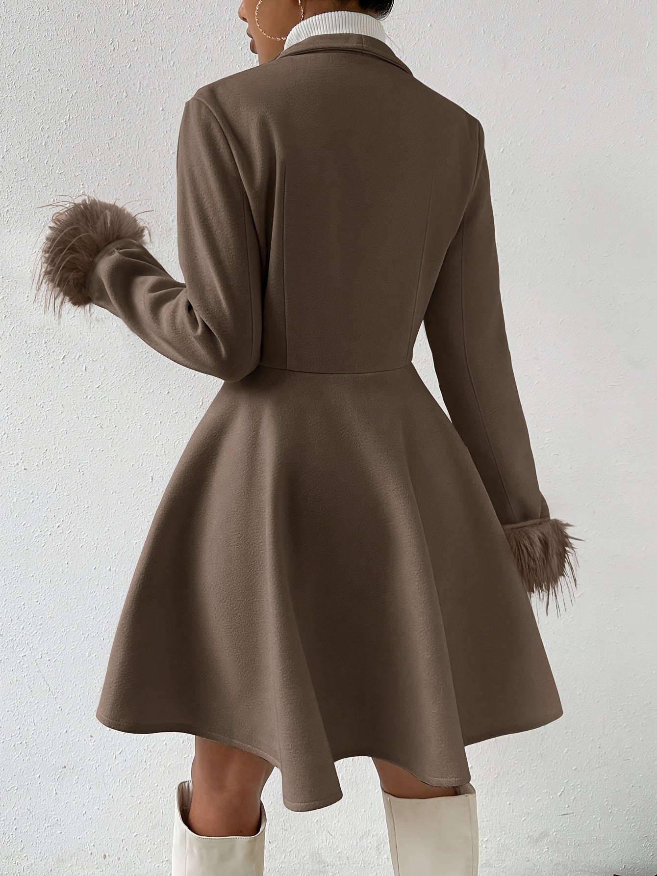 Genevieve - Women's Faux-Fur Cuff Fit-and-Flare Coat