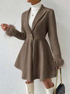 Genevieve - Women's Faux-Fur Cuff Fit-and-Flare Coat