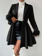Genevieve - Women's Faux-Fur Cuff Fit-and-Flare Coat