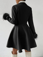 Genevieve - Women's Faux-Fur Cuff Fit-and-Flare Coat