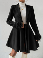 Genevieve - Women's Faux-Fur Cuff Fit-and-Flare Coat