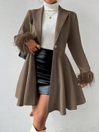 Genevieve - Women's Faux-Fur Cuff Fit-and-Flare Coat