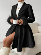 Genevieve - Women's Faux-Fur Cuff Fit-and-Flare Coat