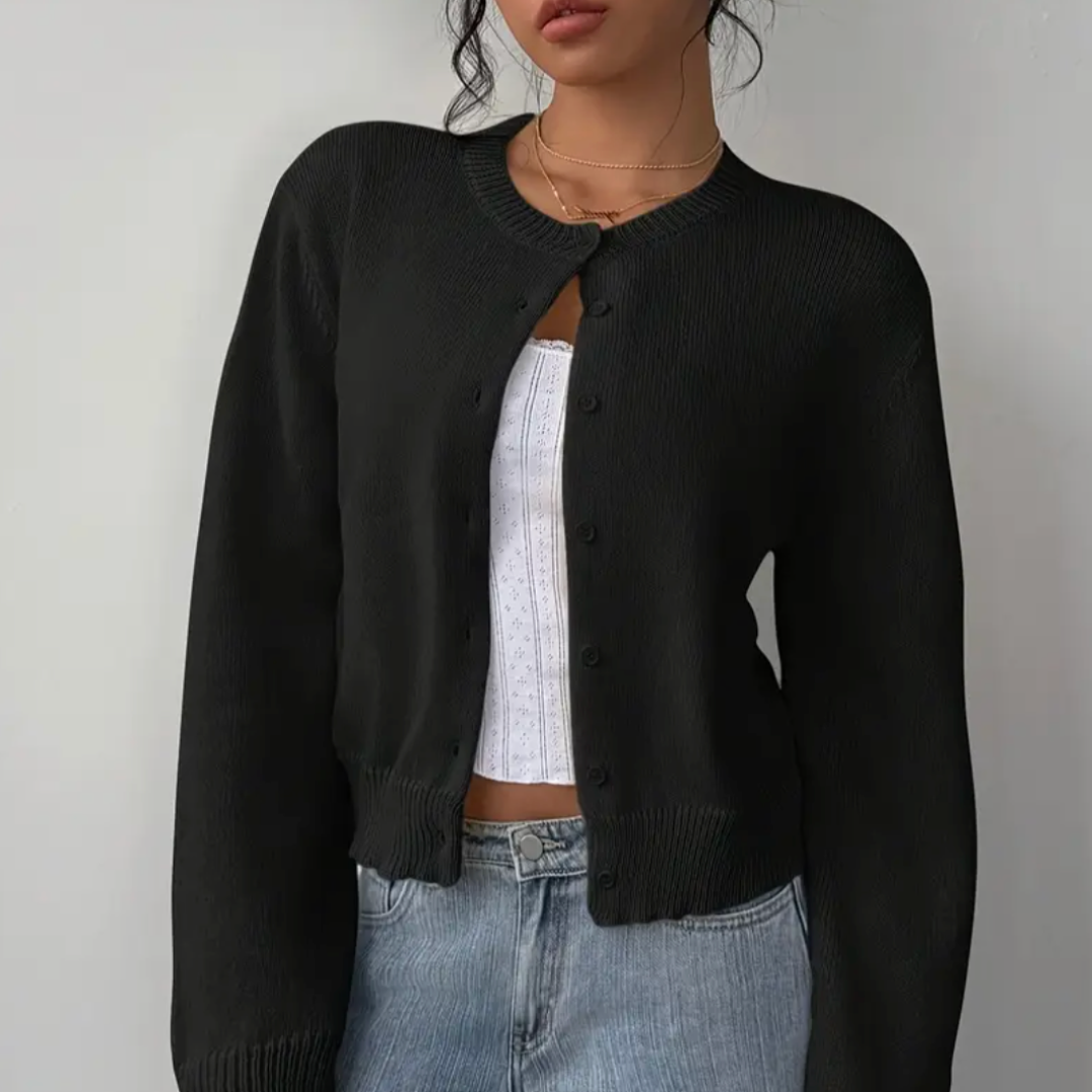 Giselle - Women's Cropped Button-Front Cardigan with Ribbed Cuffs