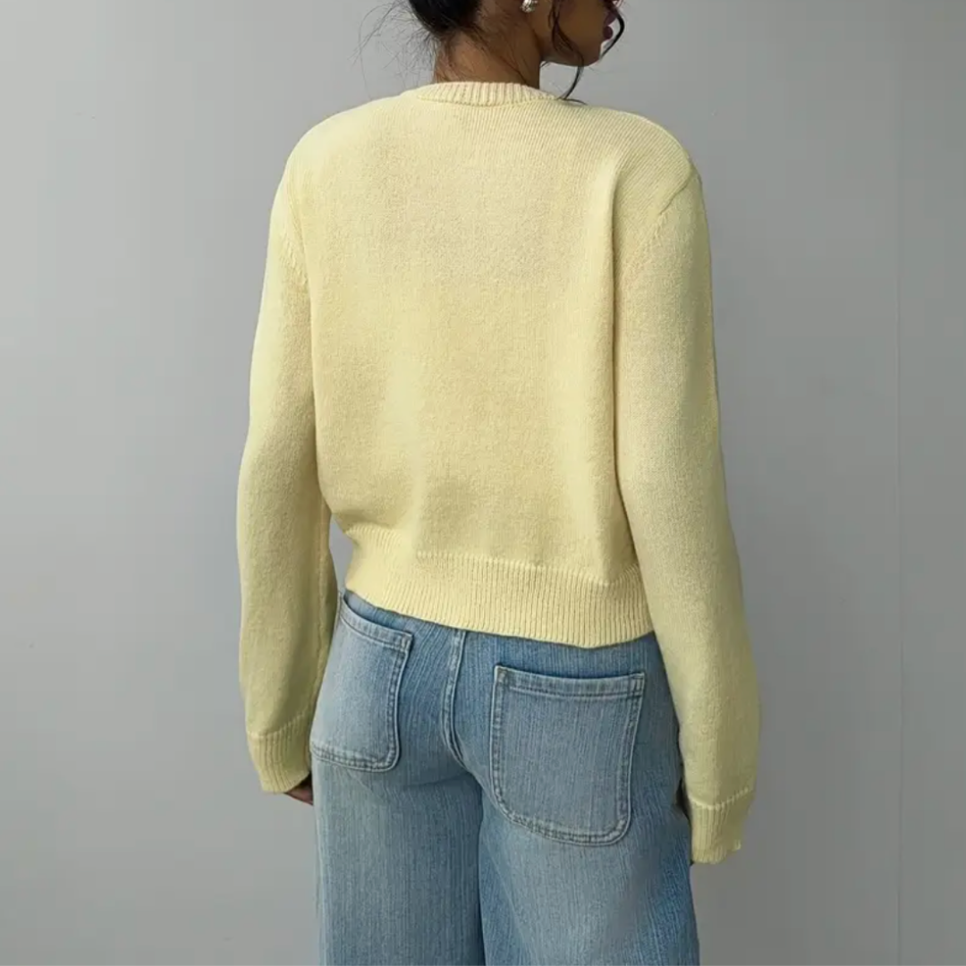 Giselle - Women's Cropped Button-Front Cardigan with Ribbed Cuffs