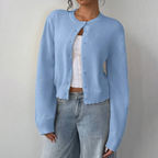 Giselle - Women's Cropped Button-Front Cardigan with Ribbed Cuffs