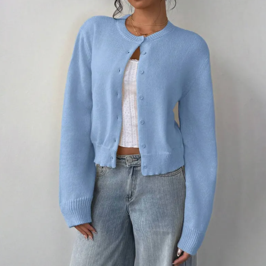 Giselle - Women's Cropped Button-Front Cardigan with Ribbed Cuffs