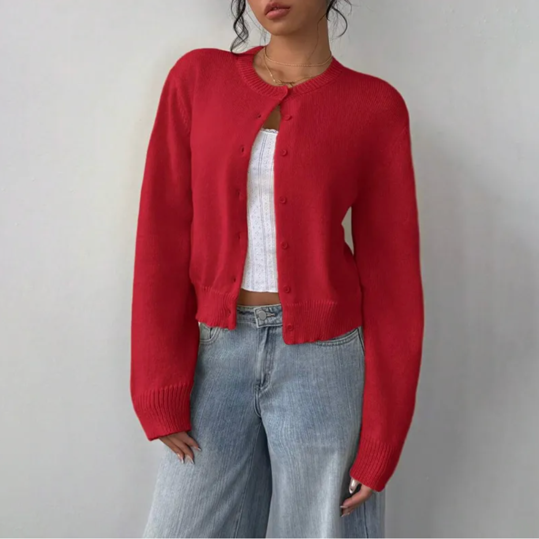 Giselle - Women's Cropped Button-Front Cardigan with Ribbed Cuffs
