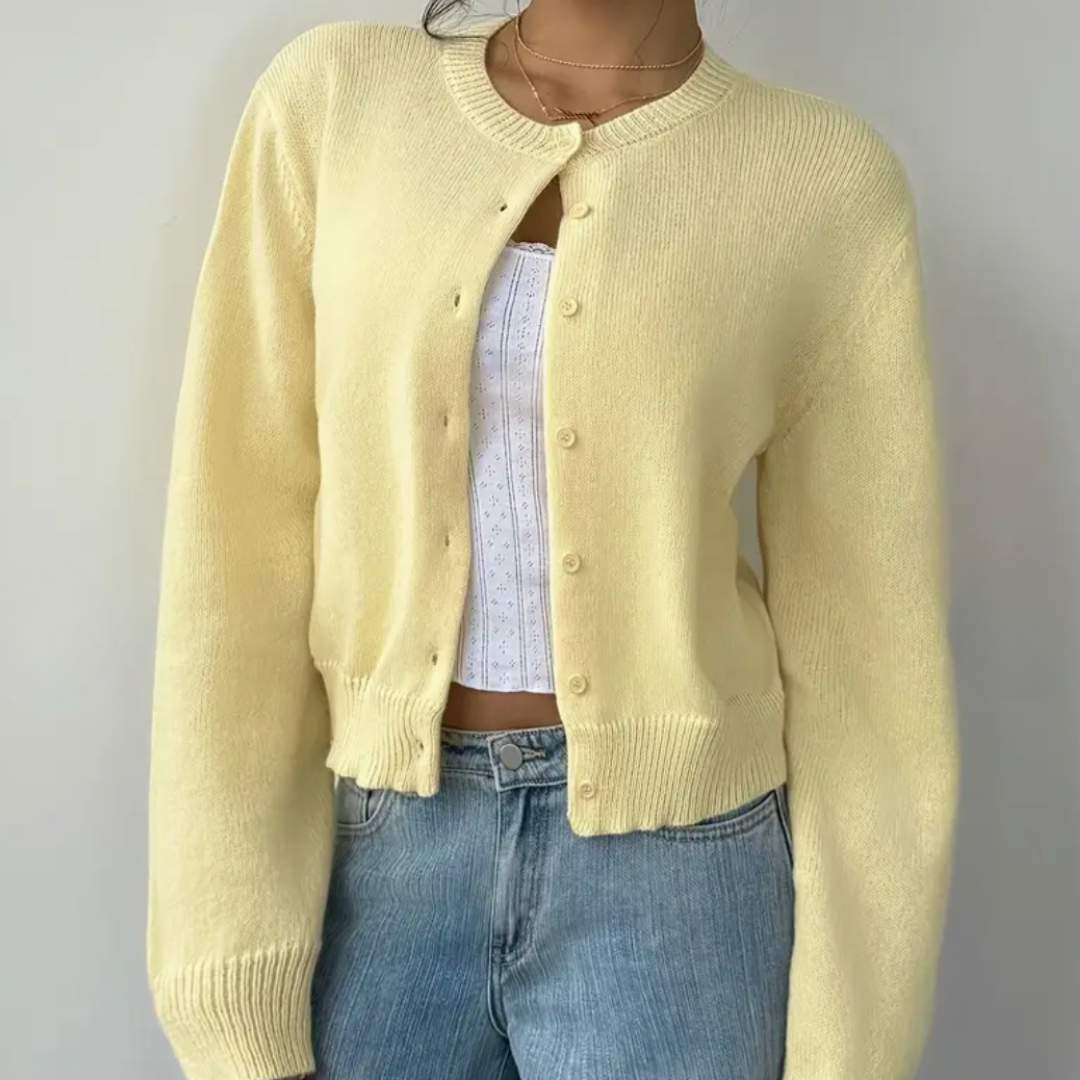 Giselle - Women's Cropped Button-Front Cardigan with Ribbed Cuffs