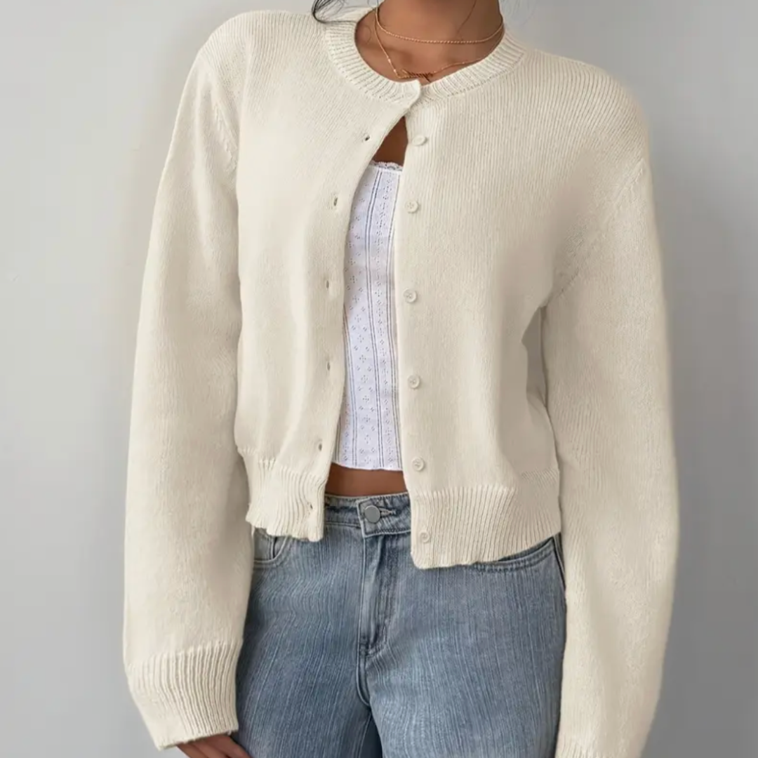 Giselle - Women's Cropped Button-Front Cardigan with Ribbed Cuffs