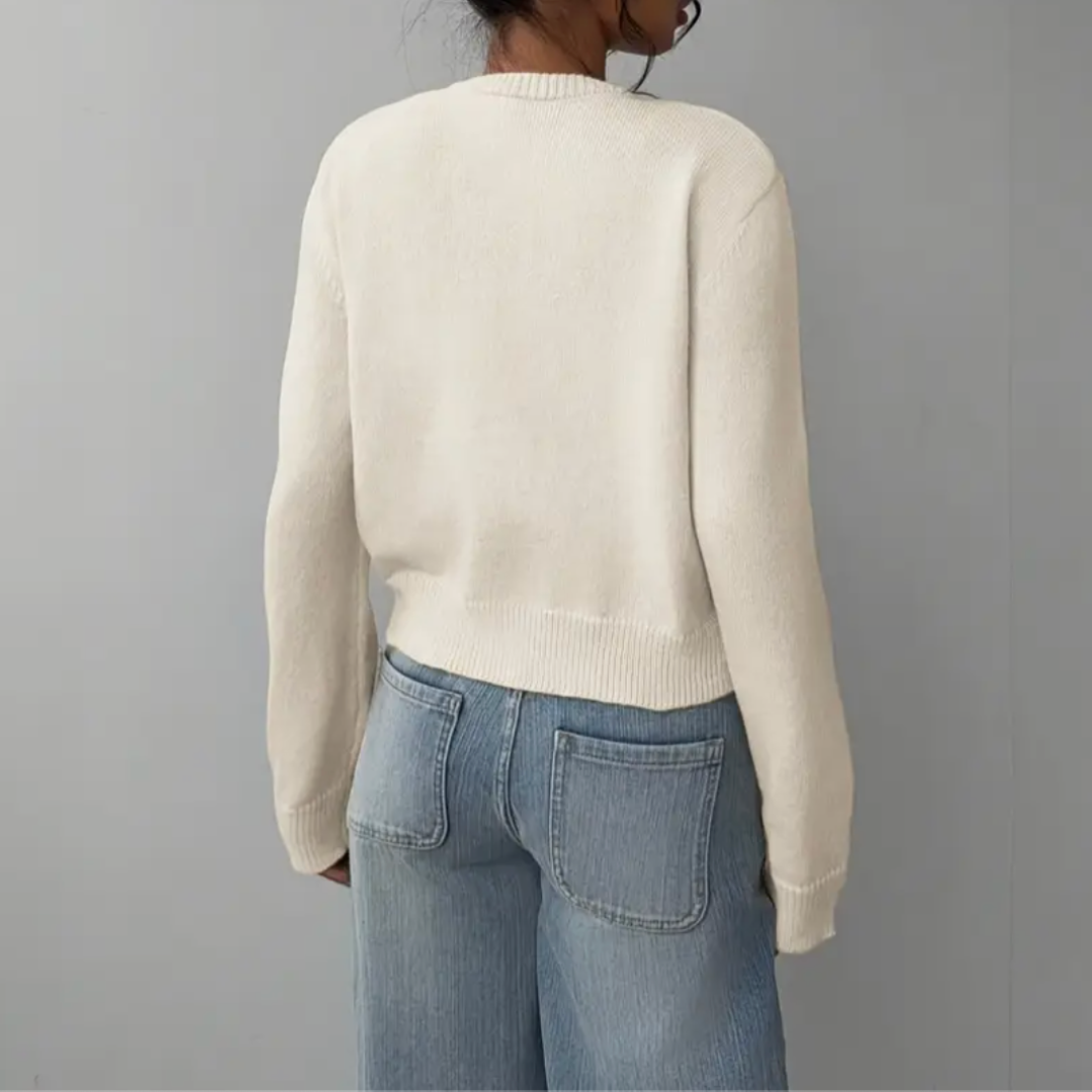 Giselle - Women's Cropped Button-Front Cardigan with Ribbed Cuffs