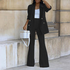 Giselle - Women's Double-Breasted Blazer and Flare Trouser Set