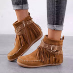 Giselle - Women's Fringe Ankle Boots with Studded Strap