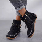 Giselle - Women's Fringe Ankle Boots with Studded Strap