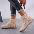 Giselle - Women's Fringe Ankle Boots with Studded Strap