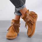 Giselle - Women's Fringe Ankle Boots with Studded Strap