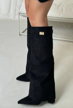 Giselle - Women's Suede Knee-High Boots with Buckle Strap