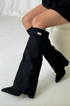 Giselle - Women's Suede Knee-High Boots with Buckle Strap