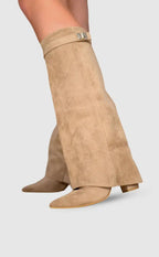 Giselle - Women's Suede Knee-High Boots with Buckle Strap