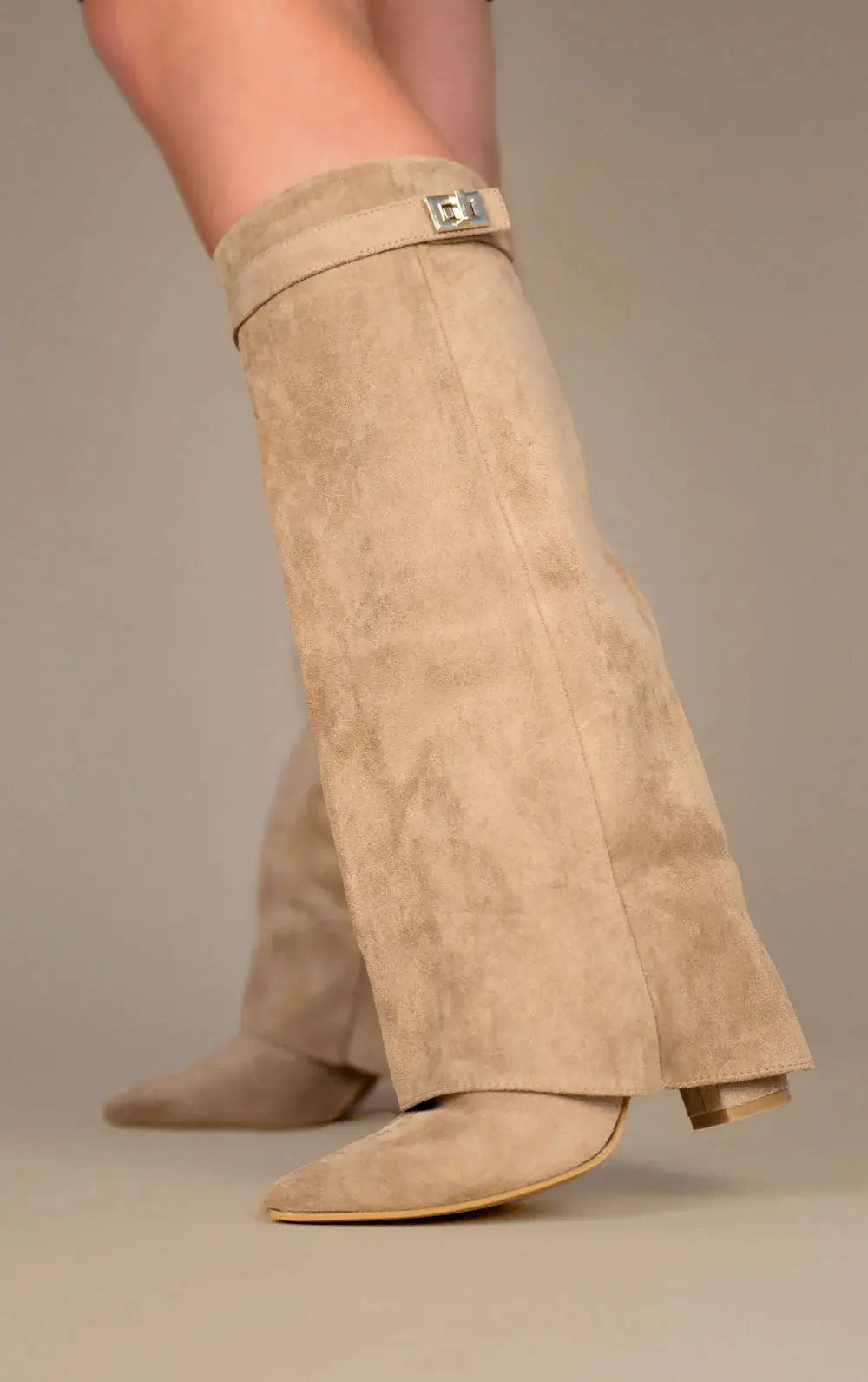 Giselle - Women's Suede Knee-High Boots with Buckle Strap