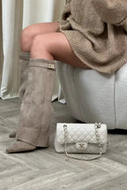 Giselle - Women's Suede Knee-High Boots with Buckle Strap