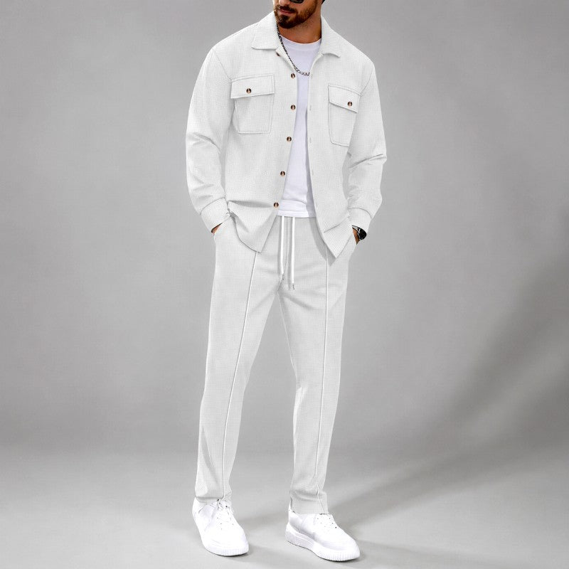Grant - Men's Waffle Knit Button Front Matching Set 2