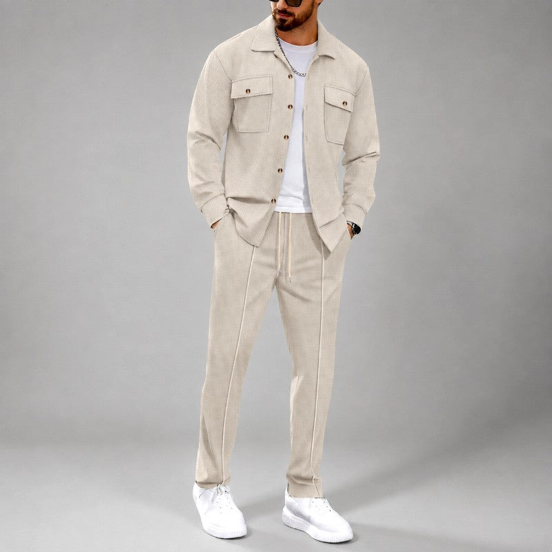 Grant - Men's Waffle Knit Button Front Matching Set 4