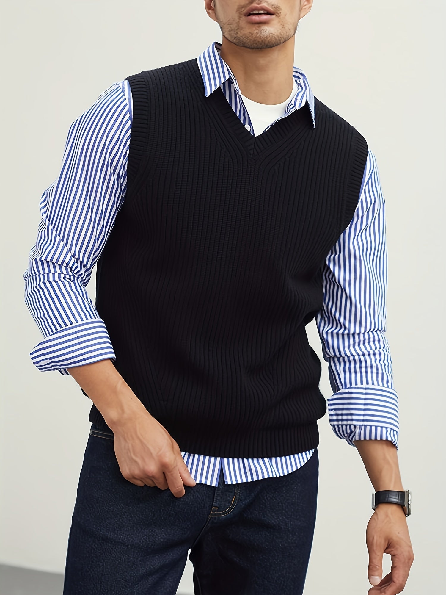 Gregory - Men's Ribbed V-Neck Sweater Vest