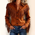 Gretchen - Women's Faux Suede Western Cowgirl Fringe Shirt 1