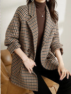 Gwendolyn - Women's Houndstooth Notch-Lapel Blazer