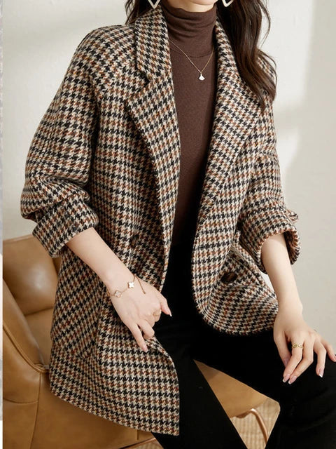 Gwendolyn - Women's Houndstooth Notch-Lapel Blazer