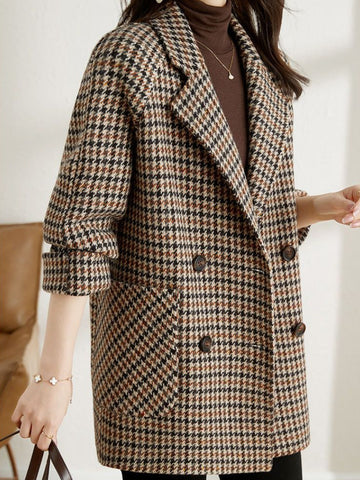 Gwendolyn - Women's Houndstooth Notch-Lapel Blazer