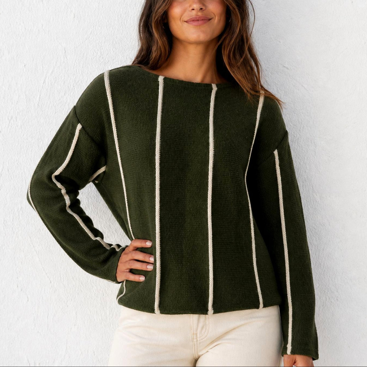 Hanna - Women's Striped Detail Pullover Sweater 4