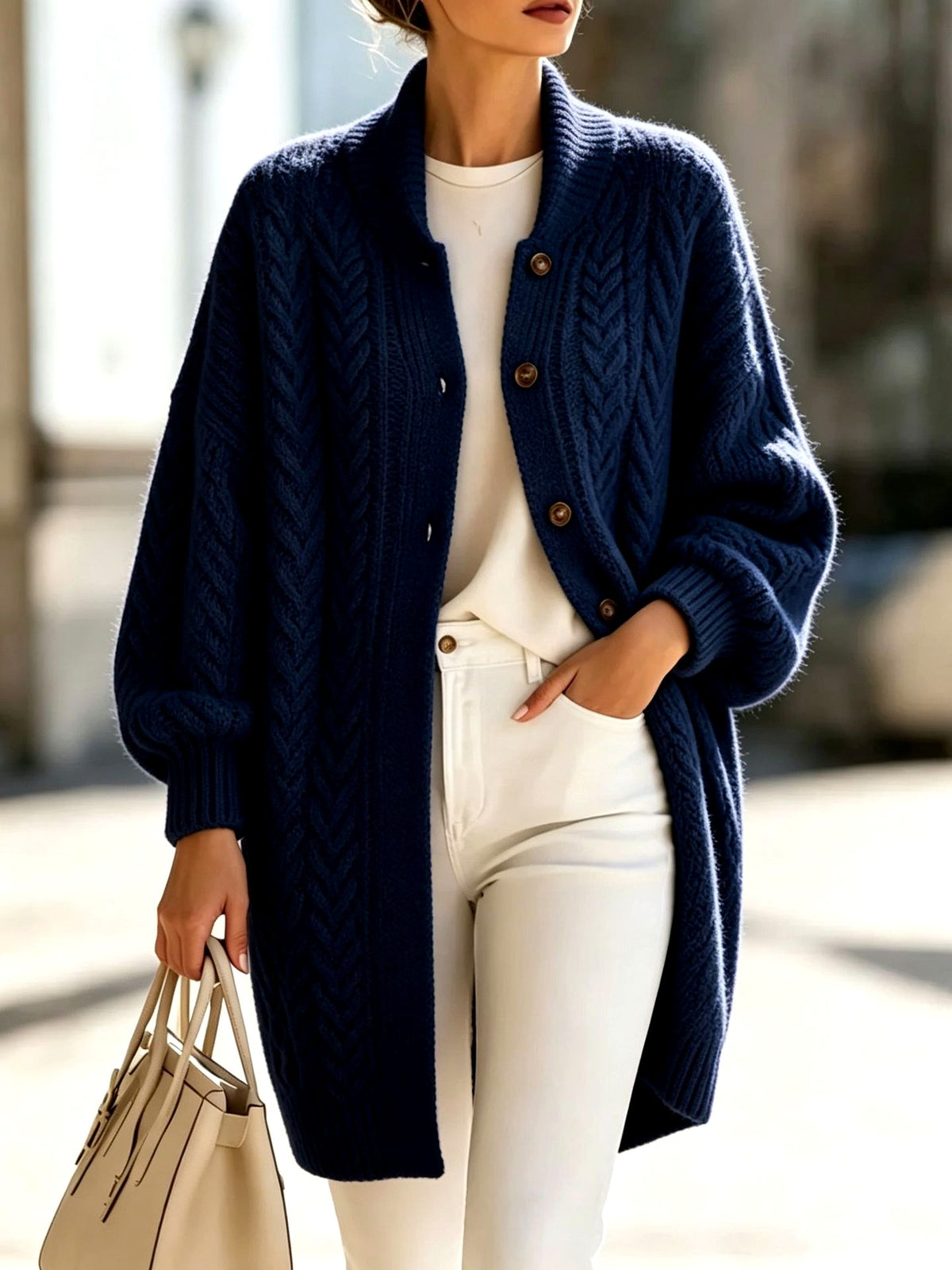 Harley - Women’s Cable Knit Long Cardigan with Button Front 6