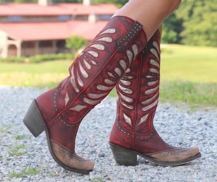 Harlow - Women's Cutout Knee-High Boots with Studded Details