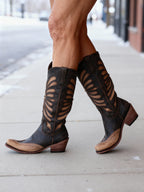Harlow - Women's Cutout Knee-High Boots with Studded Details