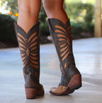 Harlow - Women's Cutout Knee-High Boots with Studded Details