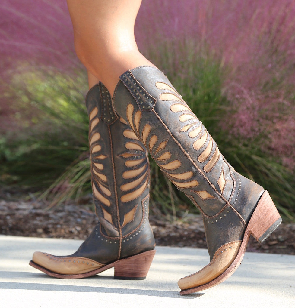Harlow - Women's Cutout Knee-High Boots with Studded Details