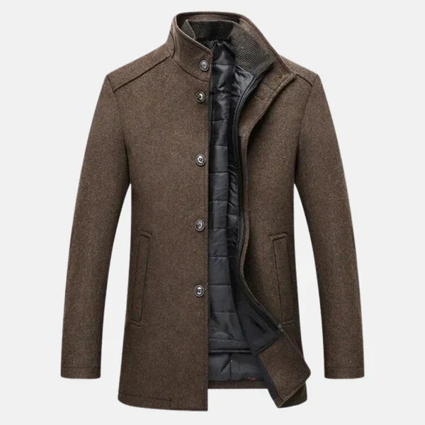 Harmon - Men's Wool Blend Coat with Stand Collar and Quilted Lining