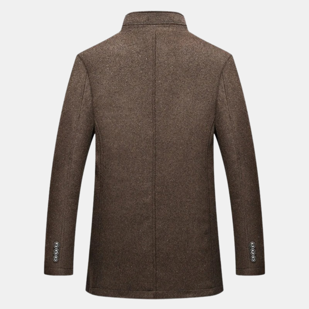 Harmon - Men's Wool Blend Coat with Stand Collar and Quilted Lining