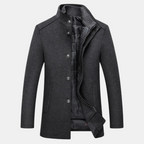 Harmon - Men's Wool Blend Coat with Stand Collar and Quilted Lining