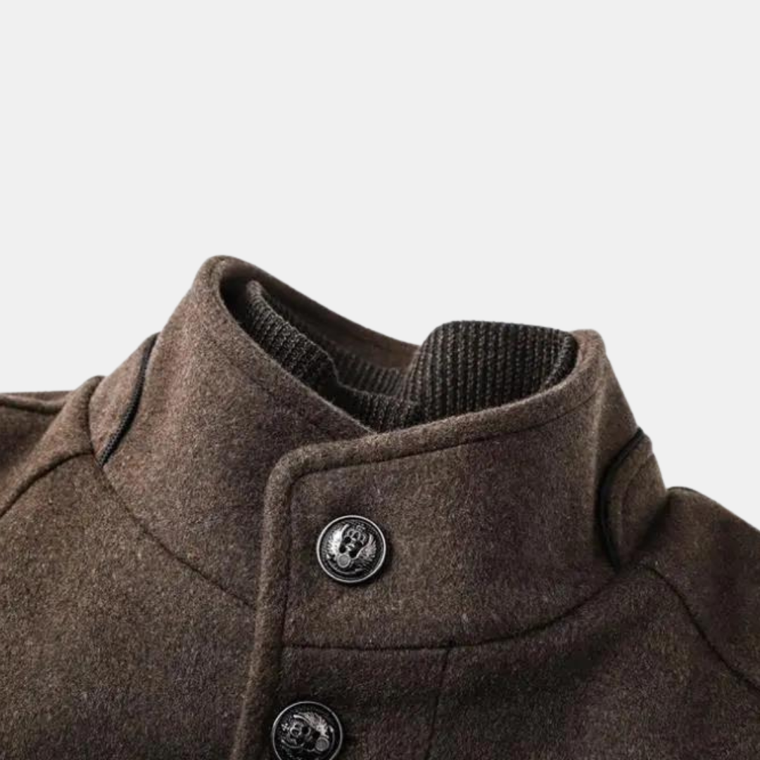 Harmon - Men's Wool Blend Coat with Stand Collar and Quilted Lining
