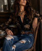 Hazel - Women's Floral Button-Front Sheer Mesh Blouse