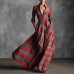 Heidi - Women's Plaid Shawl Collar Maxi Dress 1