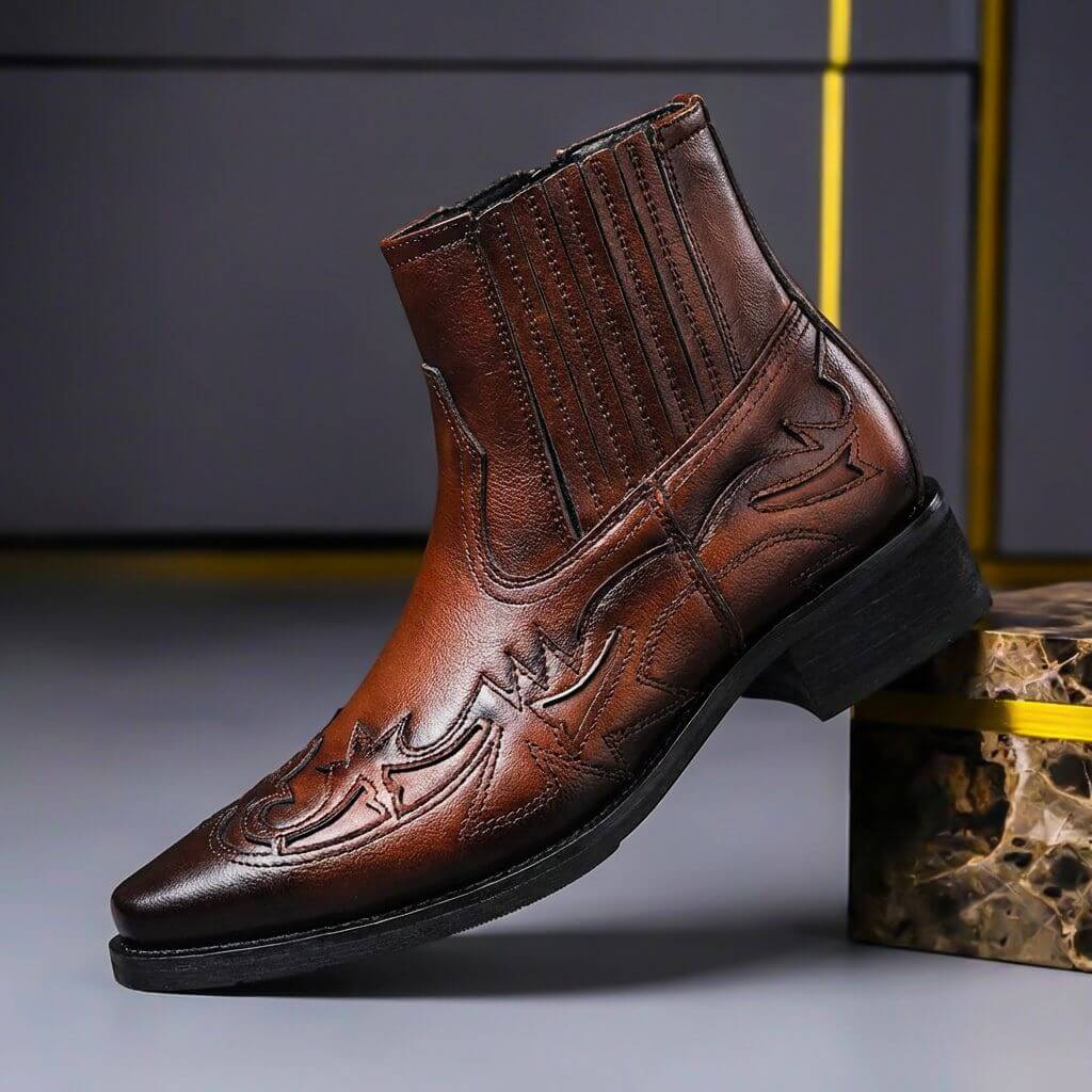 Ian - Men's Genuine Leather Wingtip Chelsea Boots