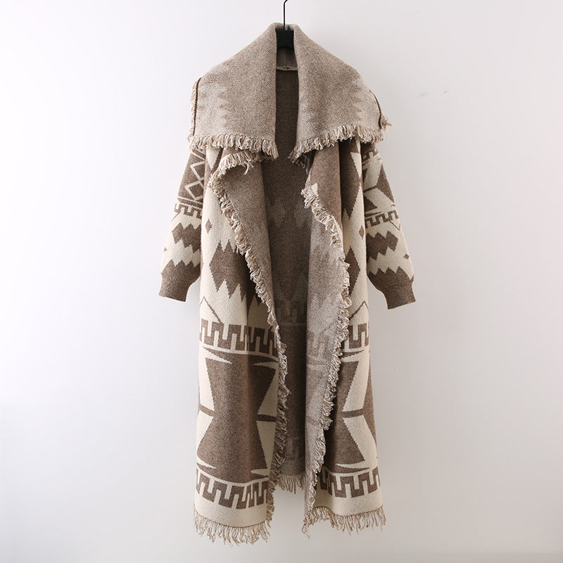 Irma - Women's Geometric Open-Front Long Knit Cardigan 1