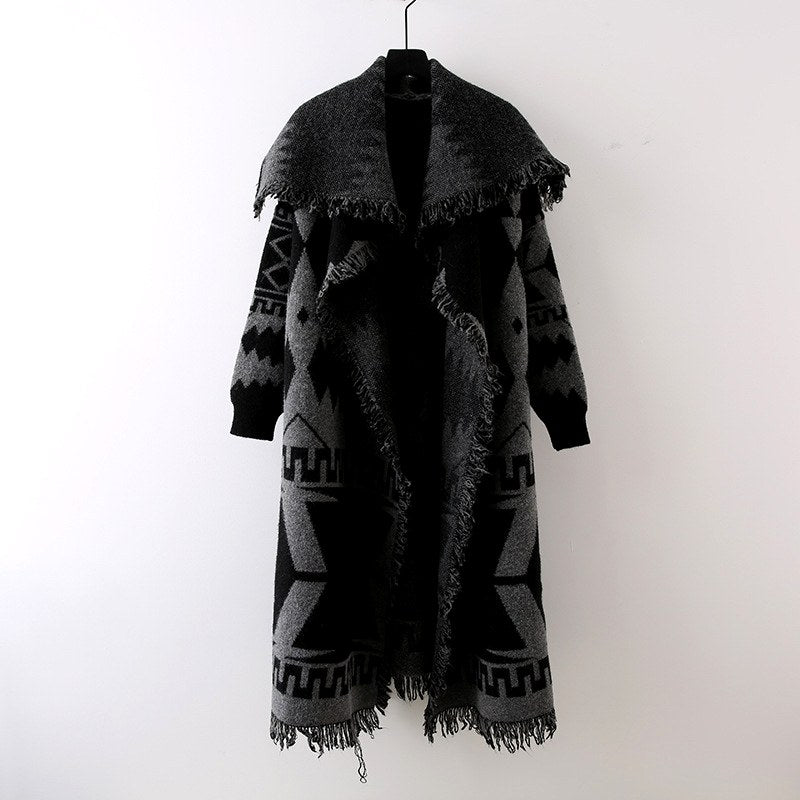 Irma - Women's Geometric Open-Front Long Knit Cardigan 2