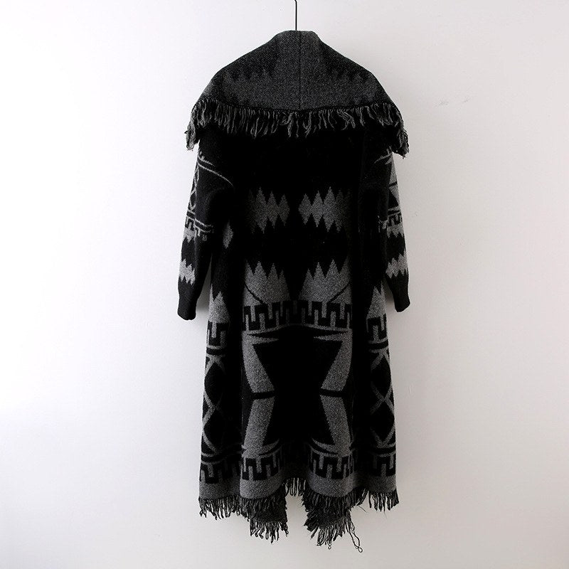Irma - Women's Geometric Open-Front Long Knit Cardigan 3